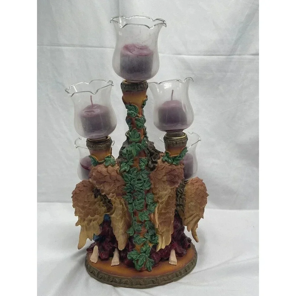 Trio of Angels Candelabra Candle Holder Christmas Holiday 5 Candles Resin Heavy